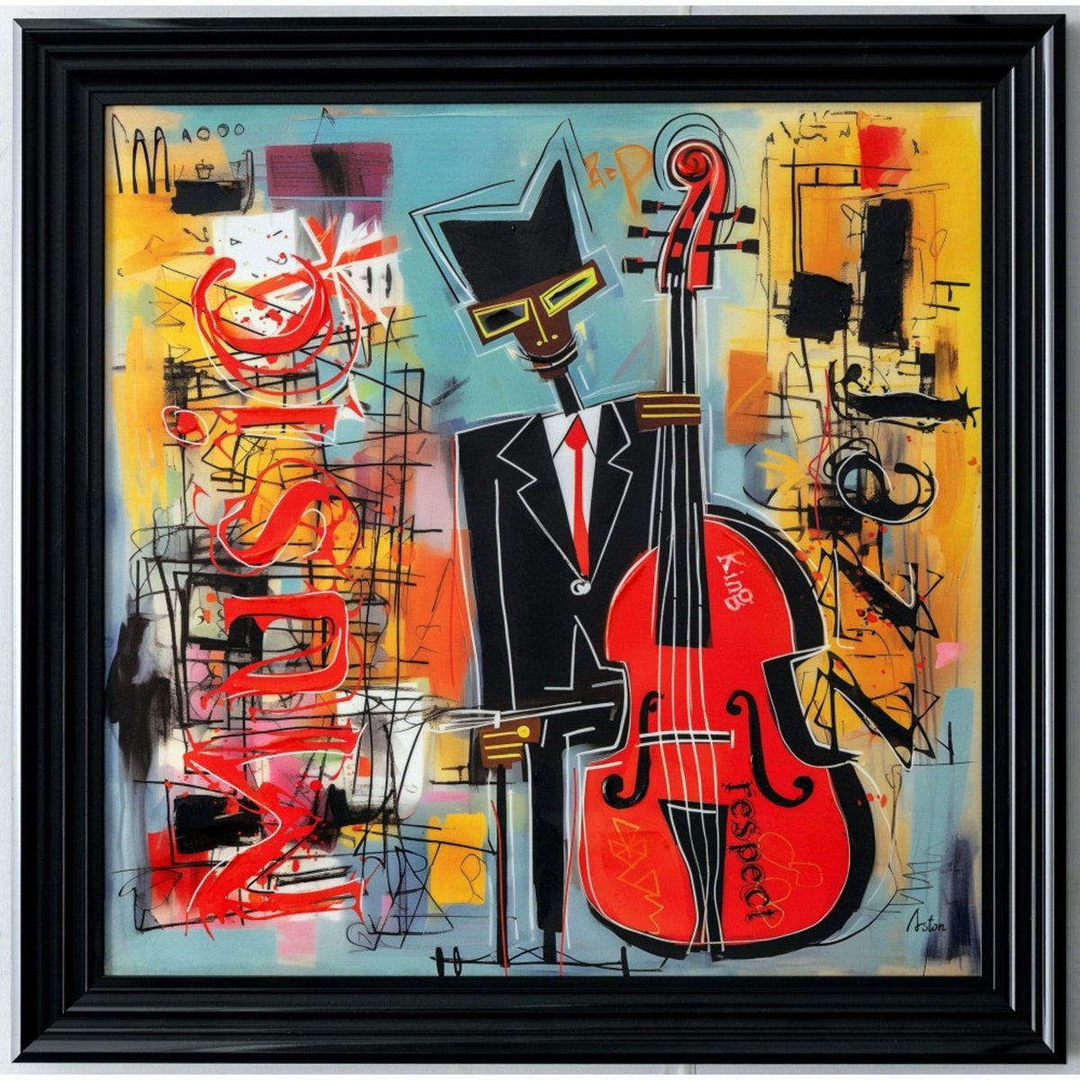 Cuadro con marco de madera "El hombre del violín"