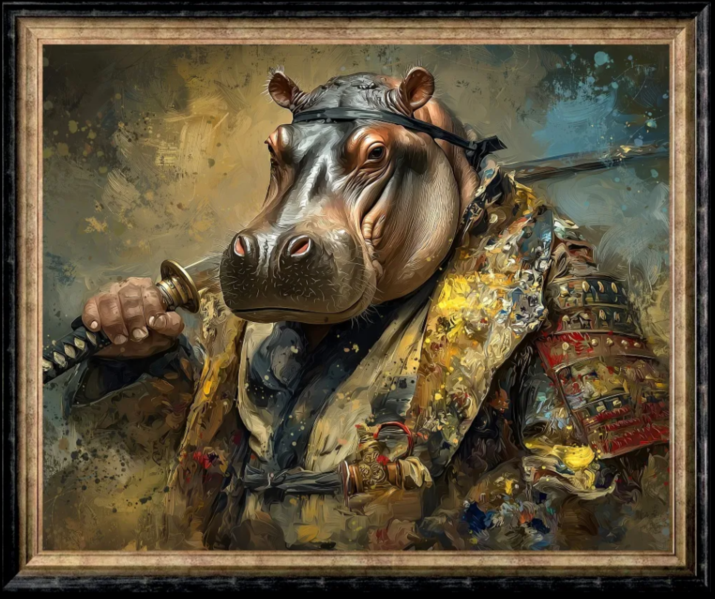 Cuadro con marco de madera GOLDEN HIPPO