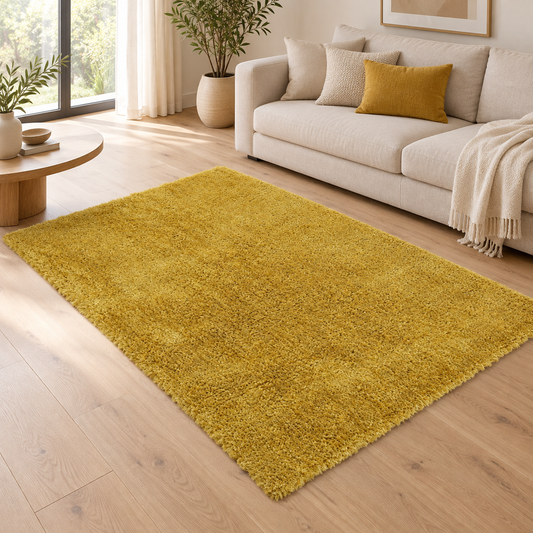 Tapis de salon Moderne poils longs DONNA Jaune en ambiance