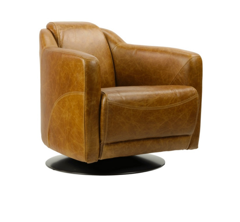 Fauteuil Gentleman pivotant en cuir véritable - Novatrend