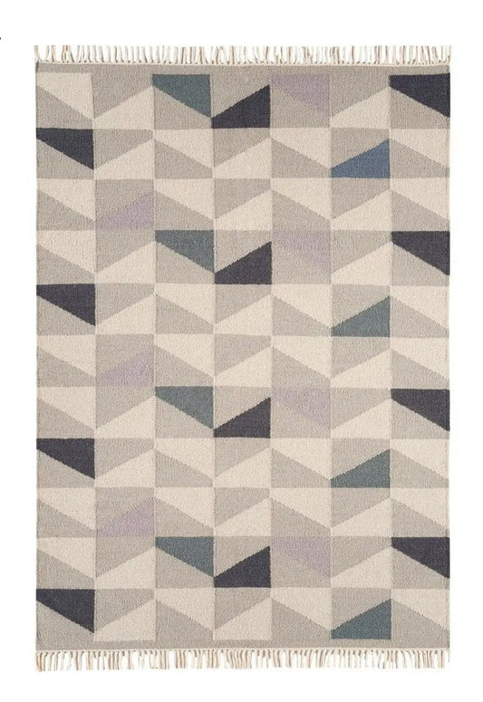 Tapis pure laine à franges JITNEY GEO - Novatrend