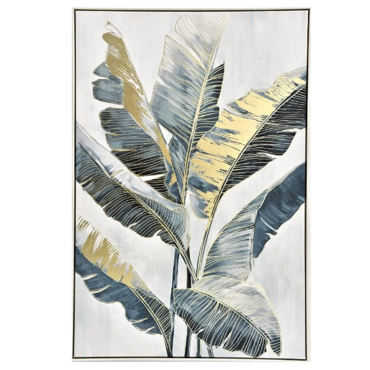 Impression sur toile cadre argent BLUE LEAF - Novatrend