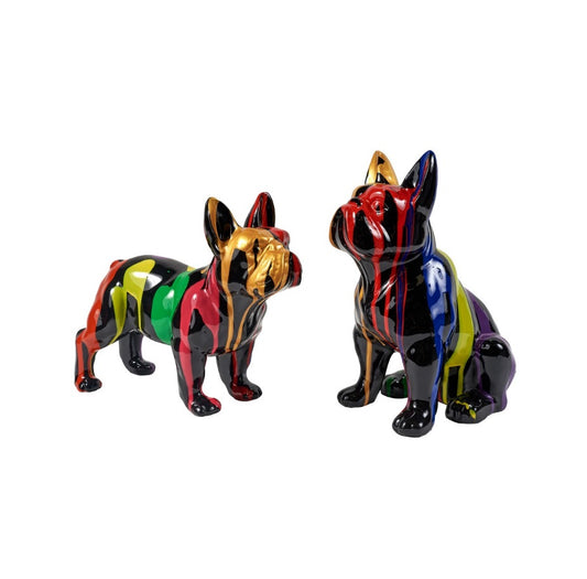 Sculpture statue moderne BLACK BULLDOG - Set de 2 - Novatrend