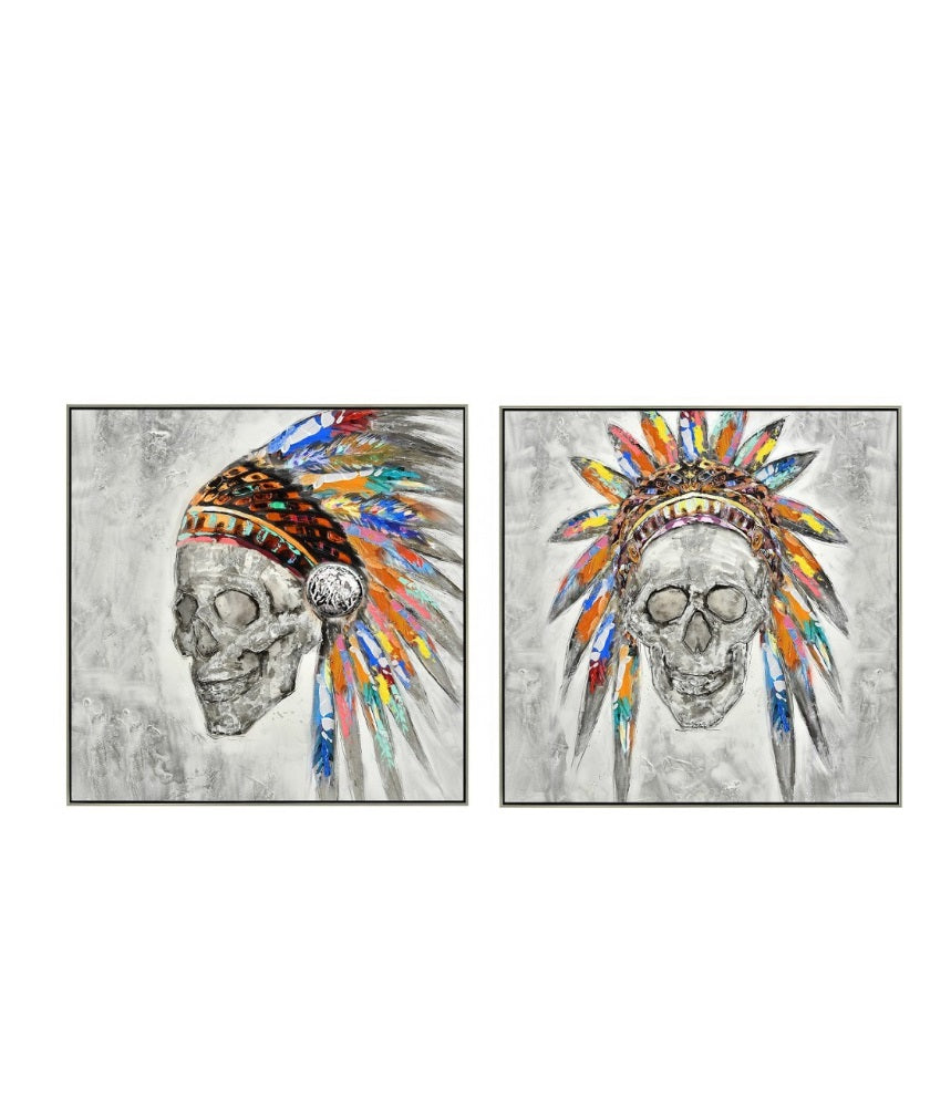 Impression sur toile avec cadre argent ZOMBIE INDIANS set de 2 - Novatrend