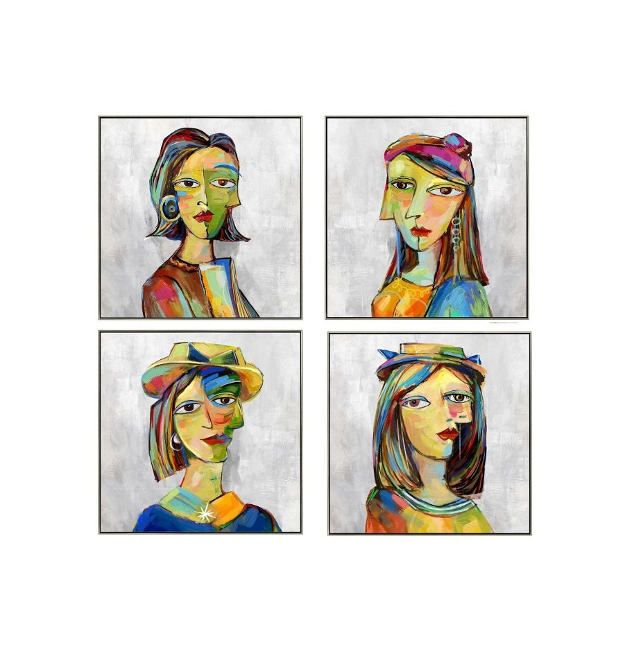 Impression sur toile avec cadre argent NANA set de 4 - Novatrend