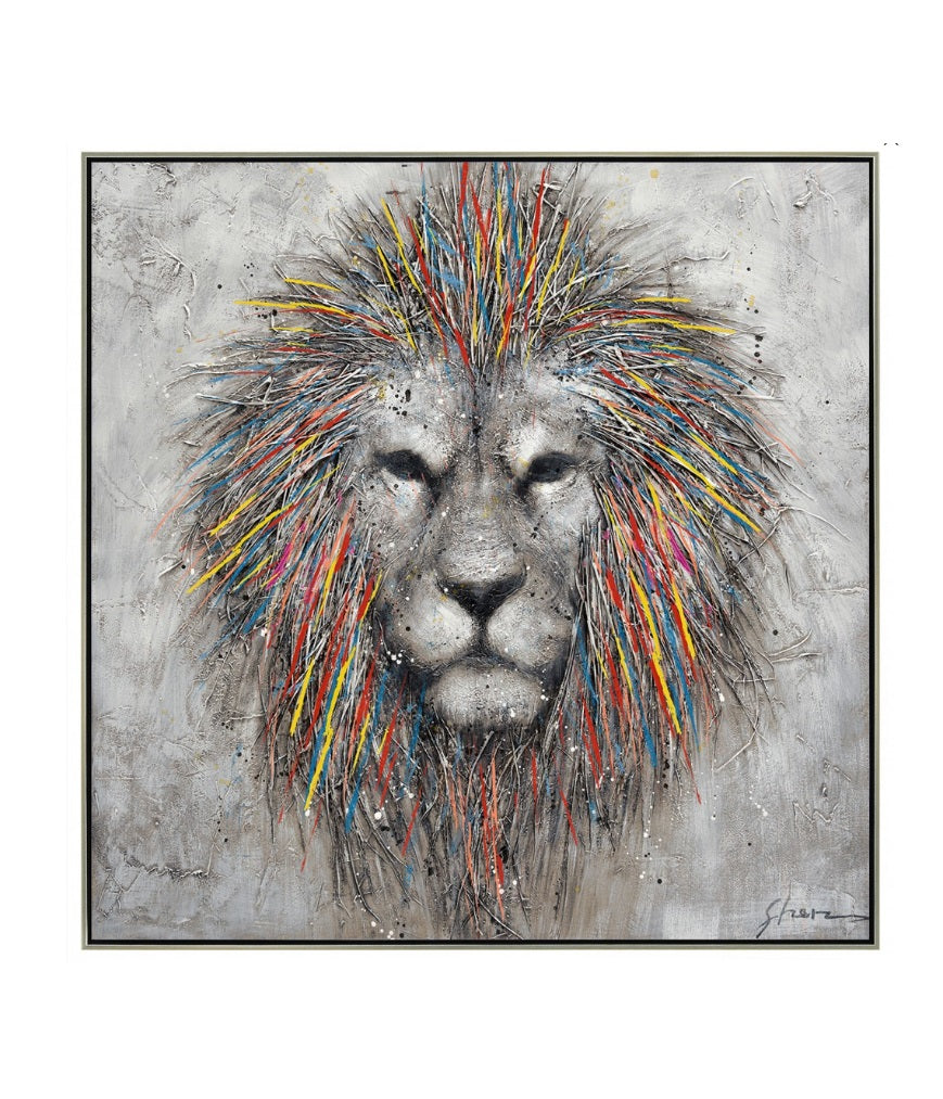 Impression sur toile avec cadre argent COLORED LION - Novatrend