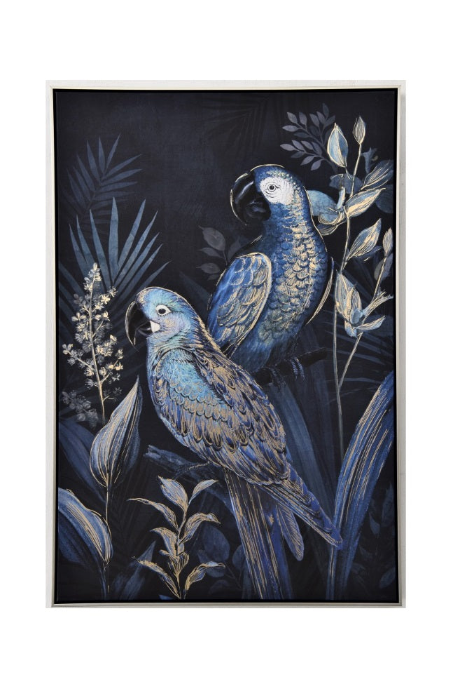 Impression sur toile avec cadre argent BLUE PARROT - Novatrend