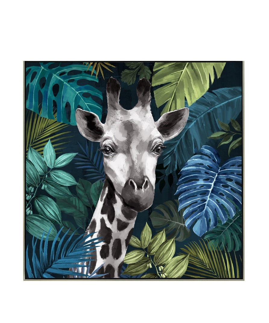 Impression sur toile avec cadre argent LA GIRAFE - Novatrend