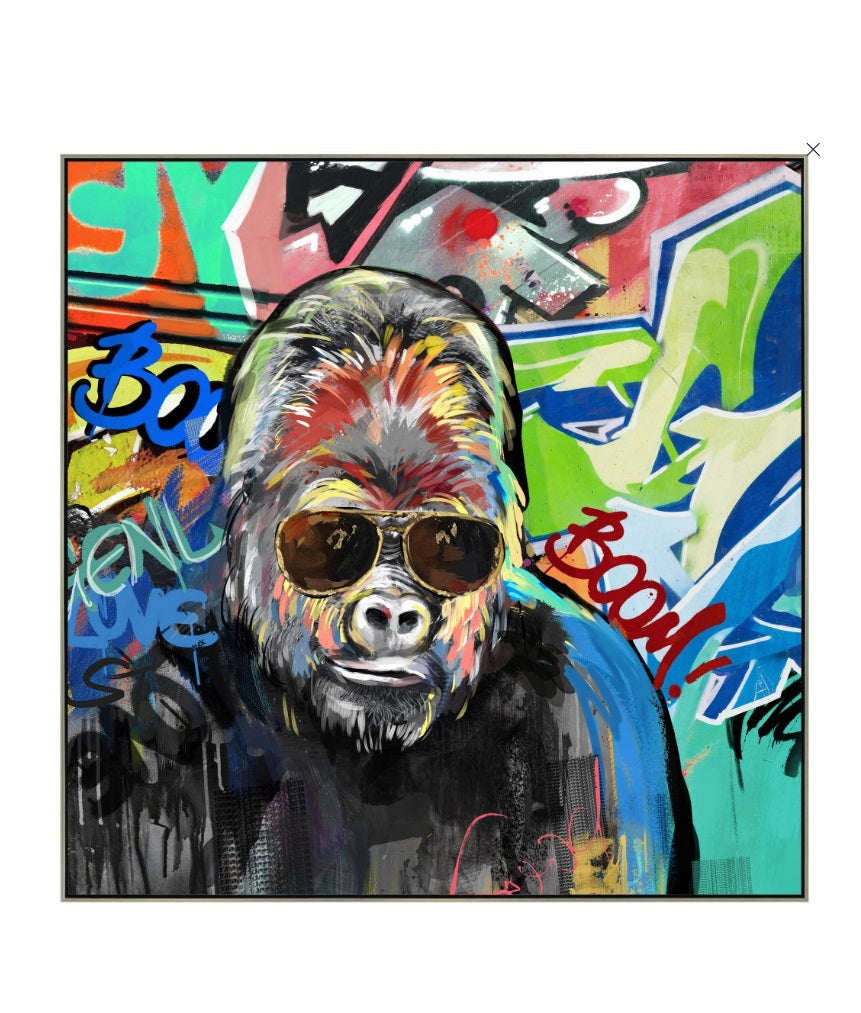 Impression sur toile avec cadre argent GORILLE MAFIA - Novatrend