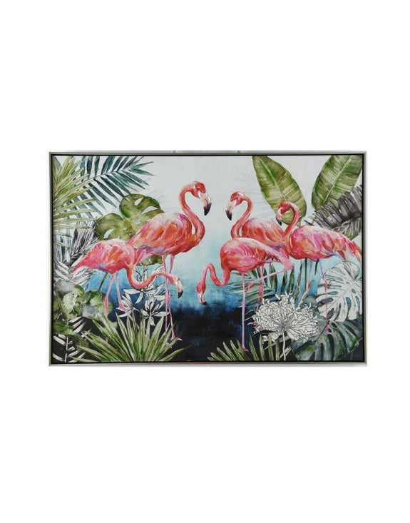 Impression sur toile avec cadre argent FLAMINGO - Novatrend