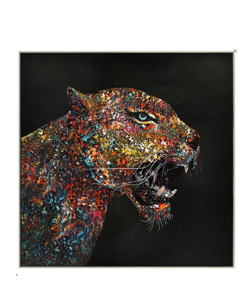 Impression sur toile avec cadre argent COLORED PANTHER - Novatrend
