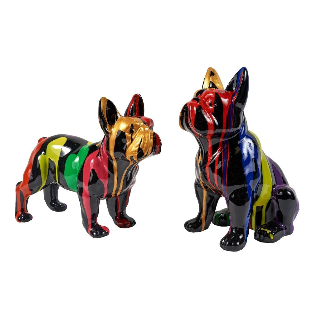 Sculpture statue moderne BLACK BULLDOG - Set de 2 - Novatrend
