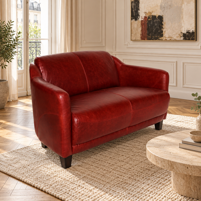 Canapé Gentleman Rouge en cuir véritable