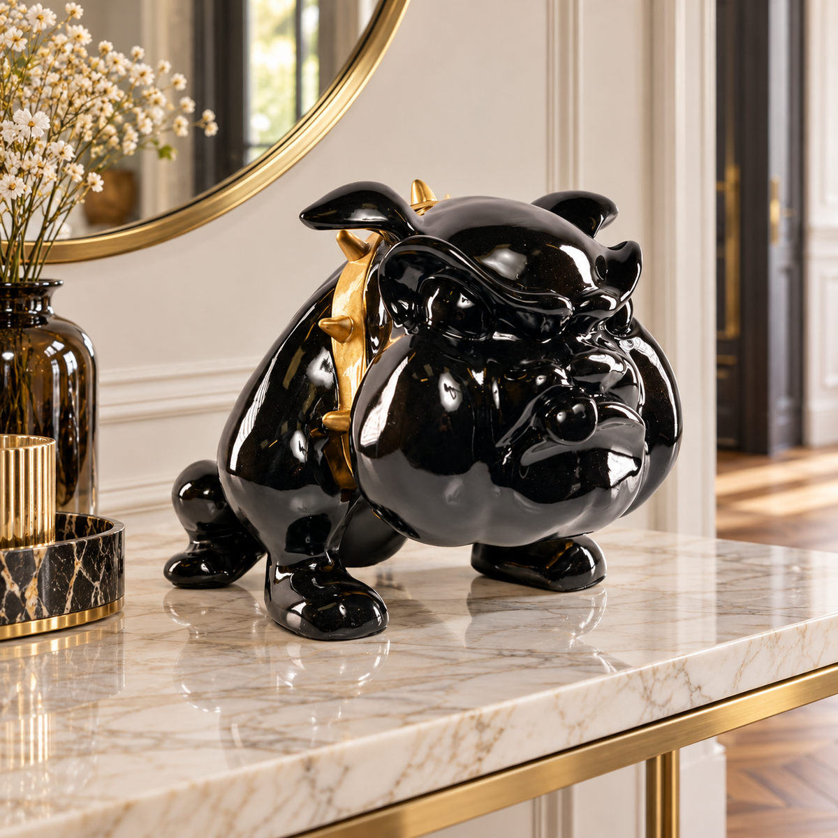 Escultura estatua moderna BULLDOG DE ORO