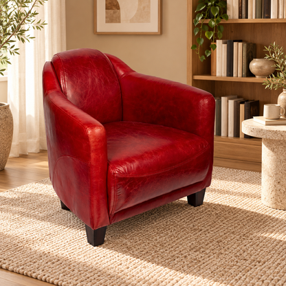Sillón Blossom de cuero genuino rojo