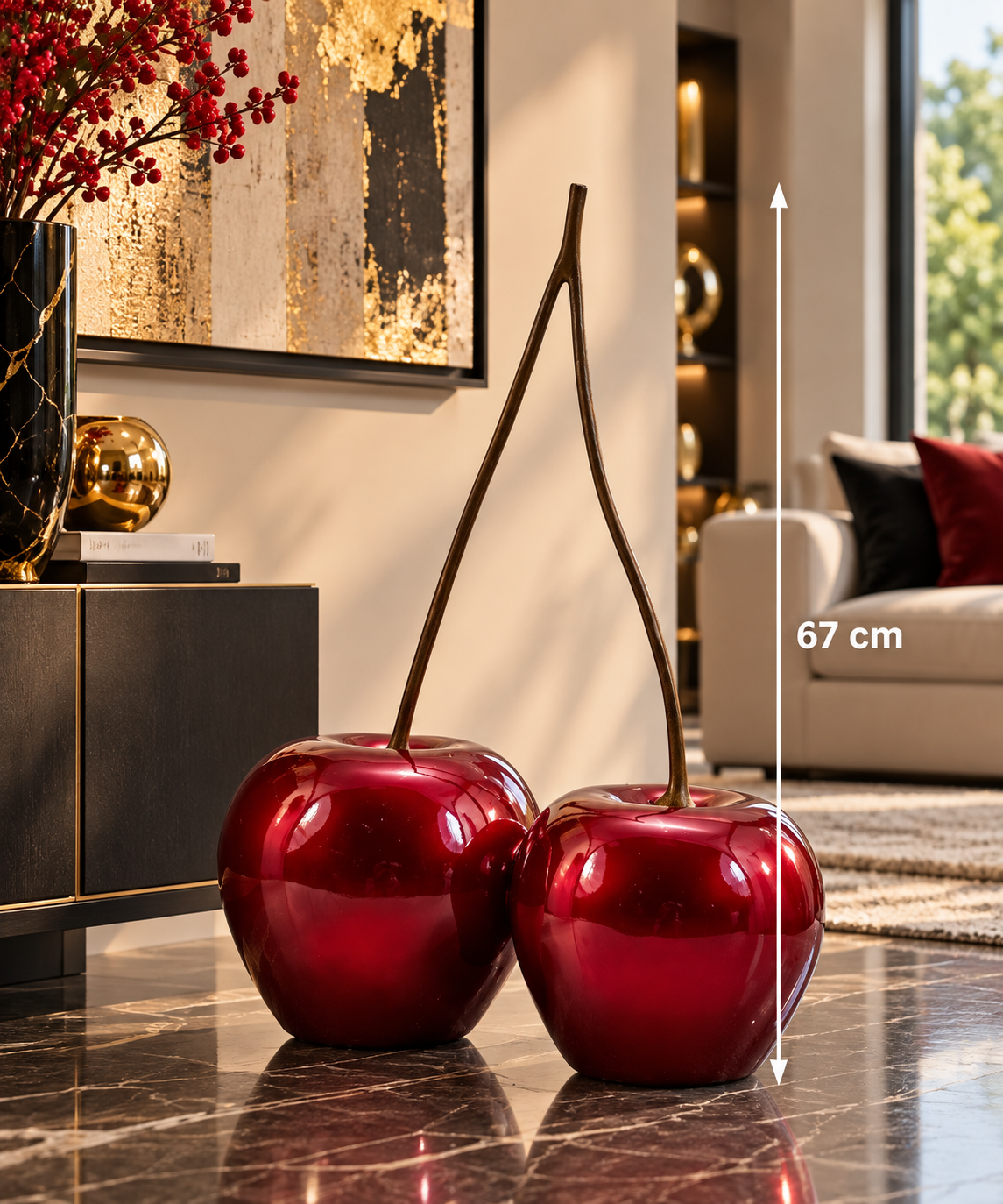 Sculpture statue moderne HAPPY DUO CHERRY
