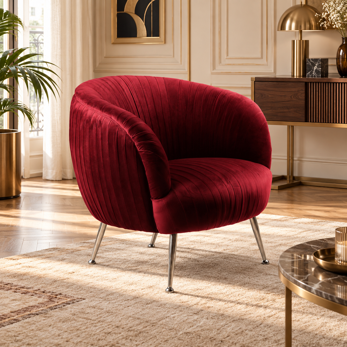 Fauteuil en velours rouge PALACIO