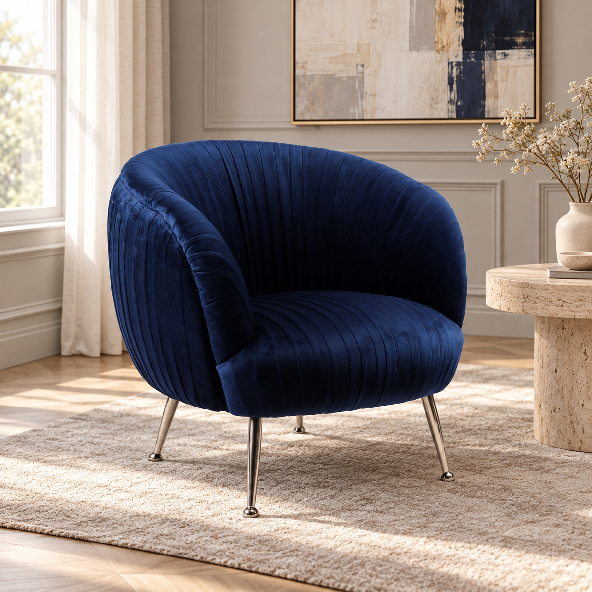 Fauteuil en velours bleu PALACIO