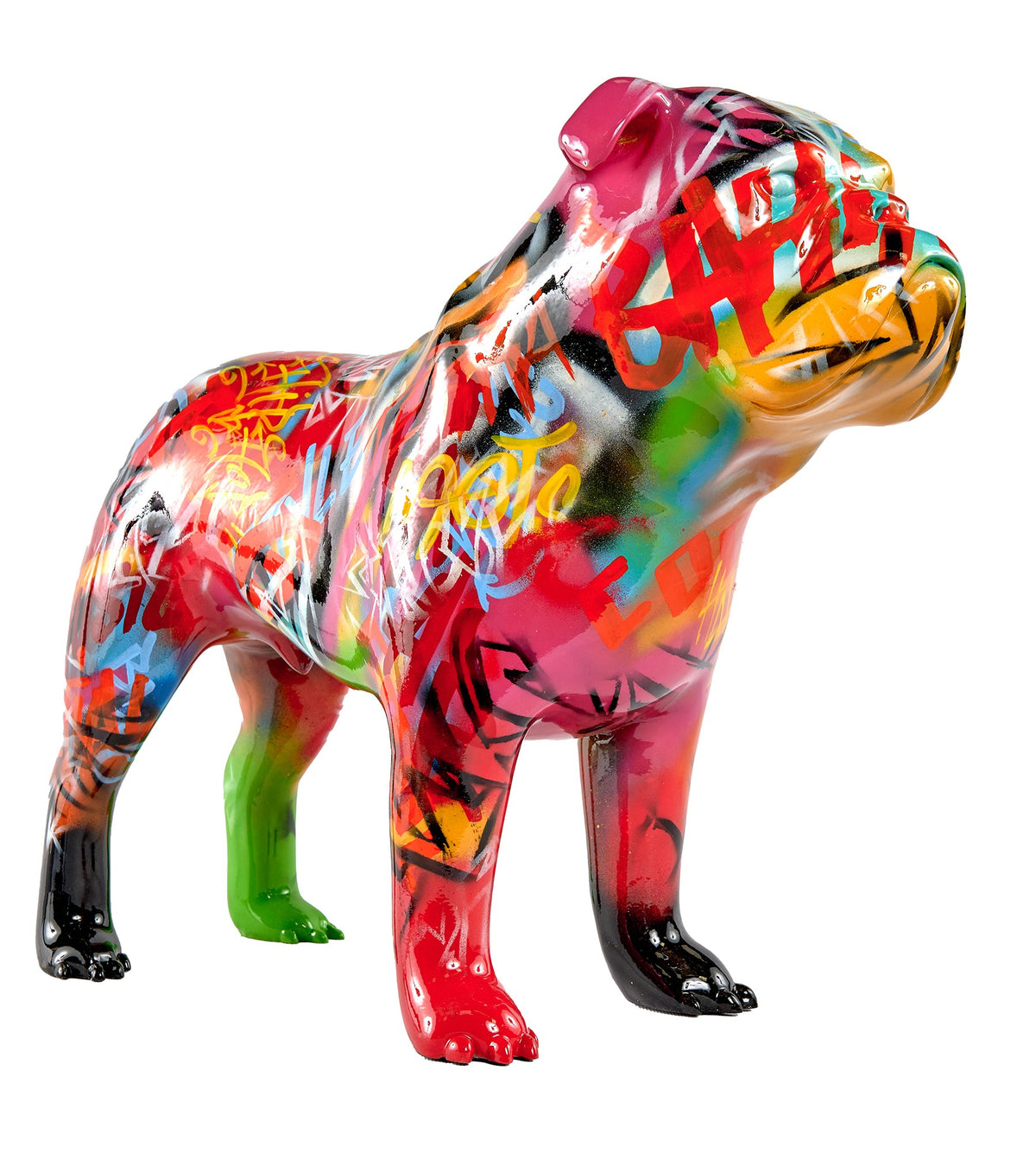 Bulldog GRAFFY – Sculpture multicolore en résine