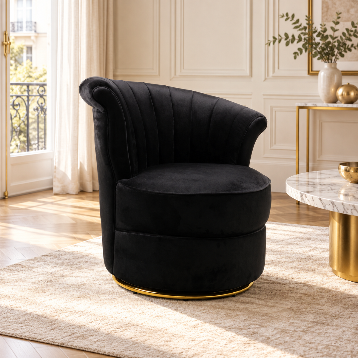 Fauteuil en velours noir SILWAN