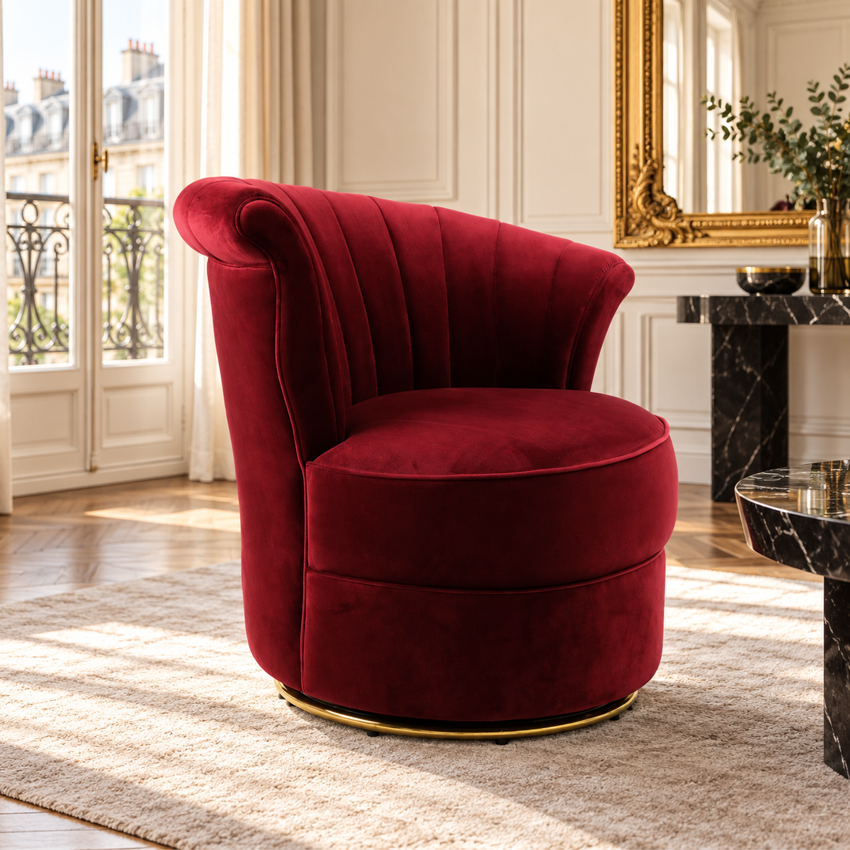 Fauteuil en velours rouge SILWAN