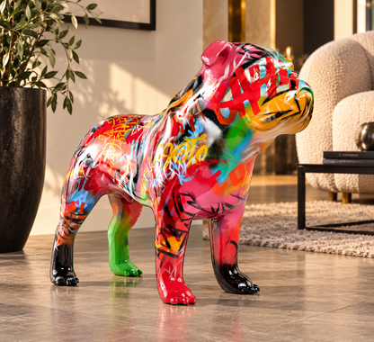 Bulldog GRAFFY – Sculpture multicolore en résine
