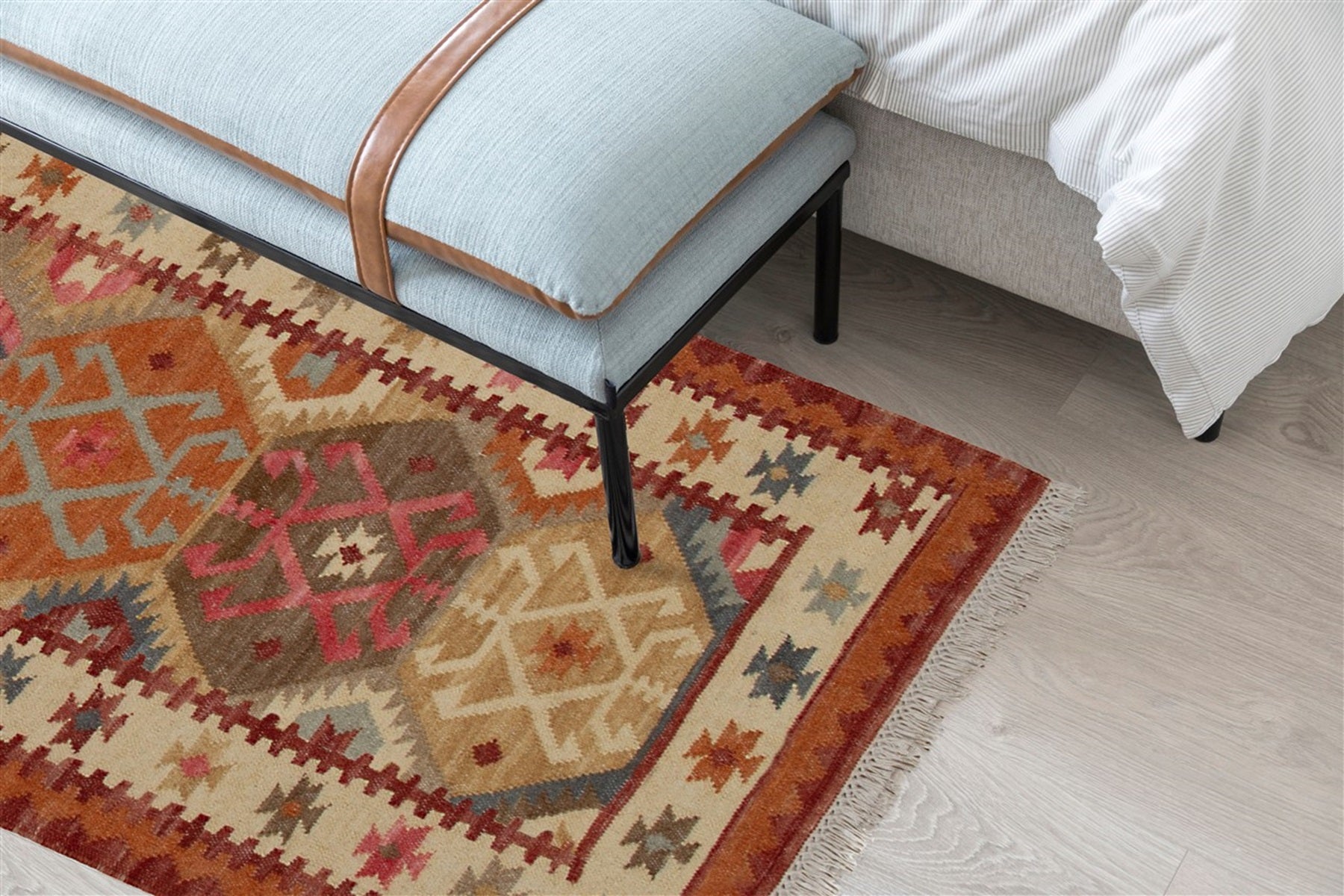 Alfombra kilim oriental de lana tejida a mano Bakan