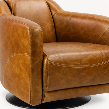 Fauteuil Gentleman pivotant en cuir véritable