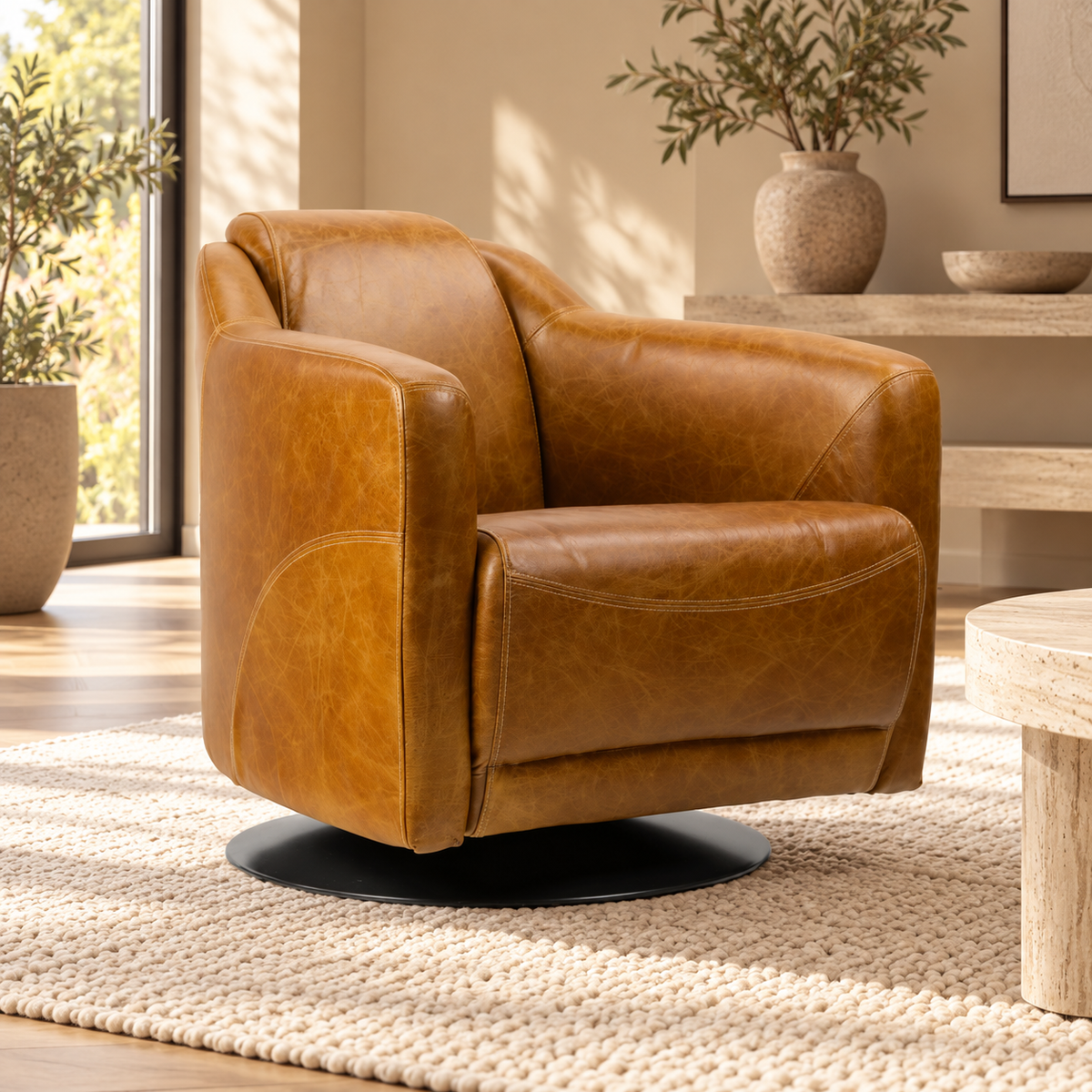 Fauteuil Gentleman pivotant en cuir véritable