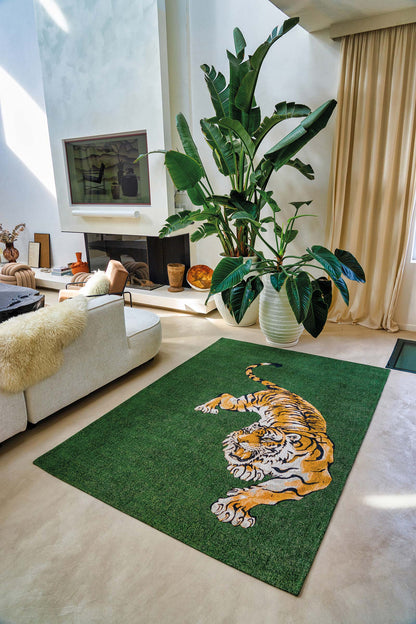 Tapis de salon et chambre tissé plat GREEN TIGER