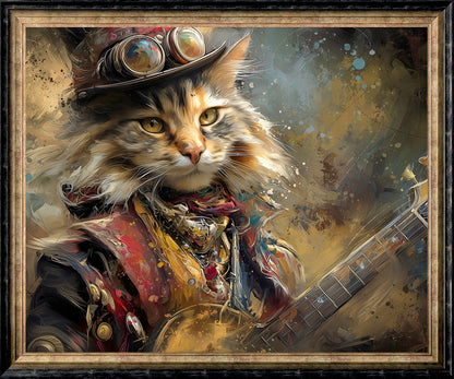 Tableau cadre en bois GUITAR CAT