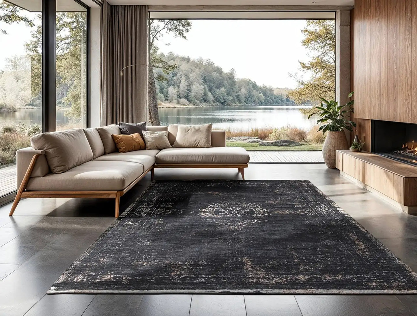 Tapis de salon et chambre tissé plat MEDAILLON