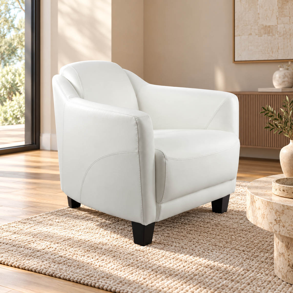 Sillón Gentleman en Piel Verdadera Blanca