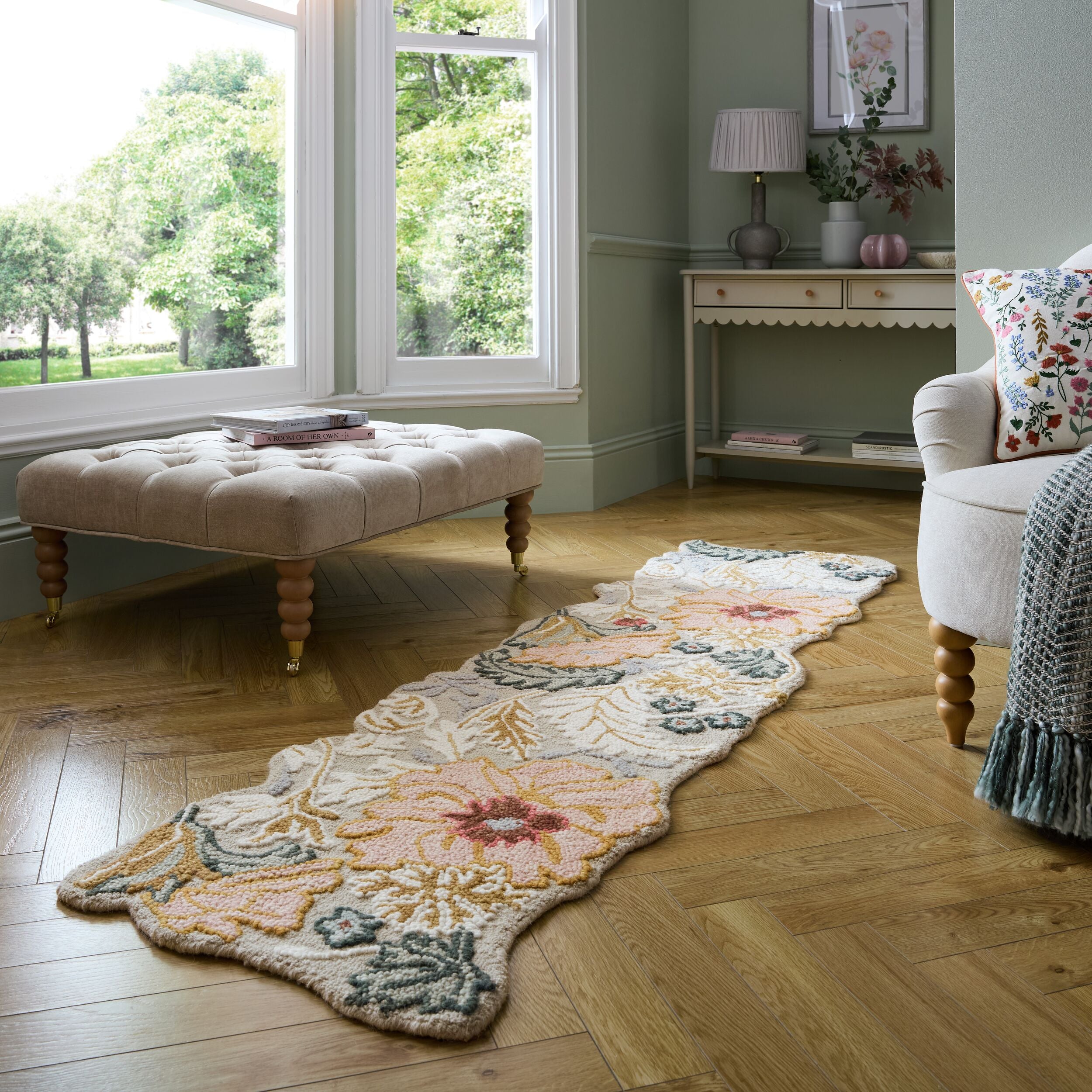 Tapis pure laine floral ZINNIA