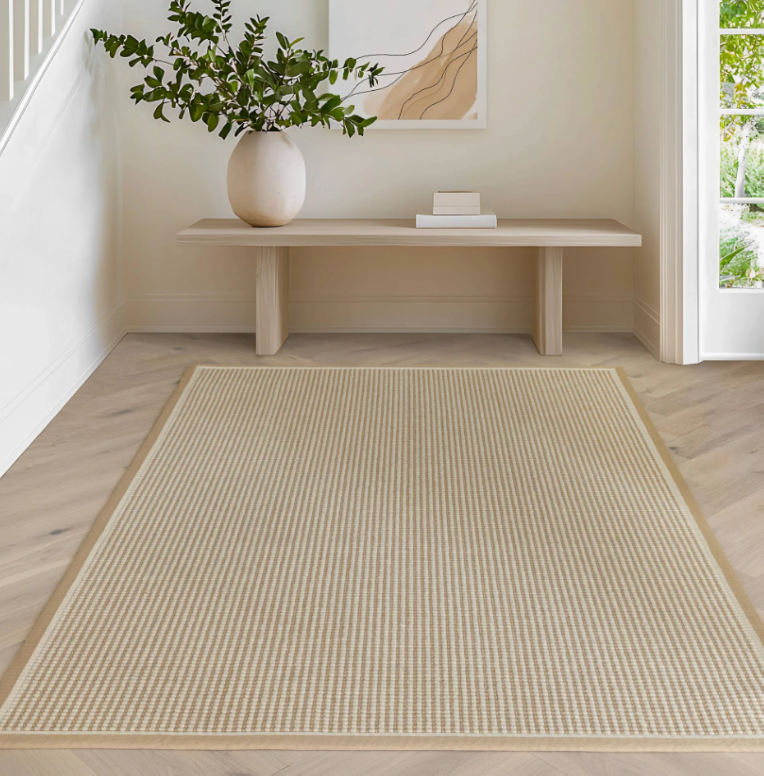 Alfombra moderna para sala de estar ROKA en lana y yute