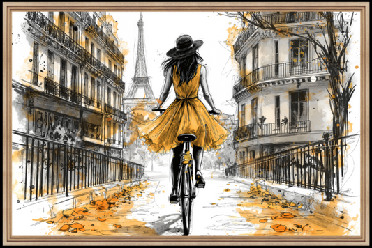 Wooden framed picture PARIS BY BIKE 