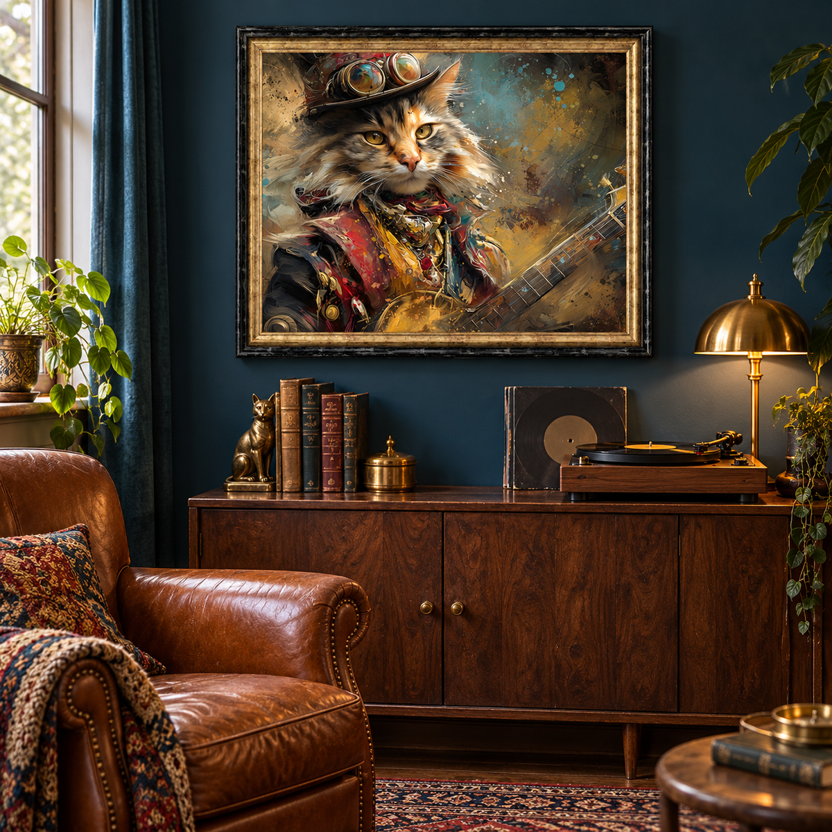 Tableau cadre en bois GUITAR CAT