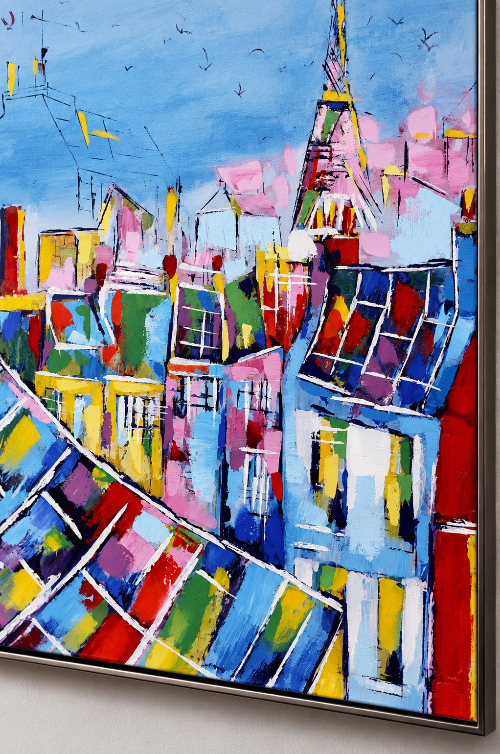 Impression sur toile avec cadre argent PARIS EN COULEURS