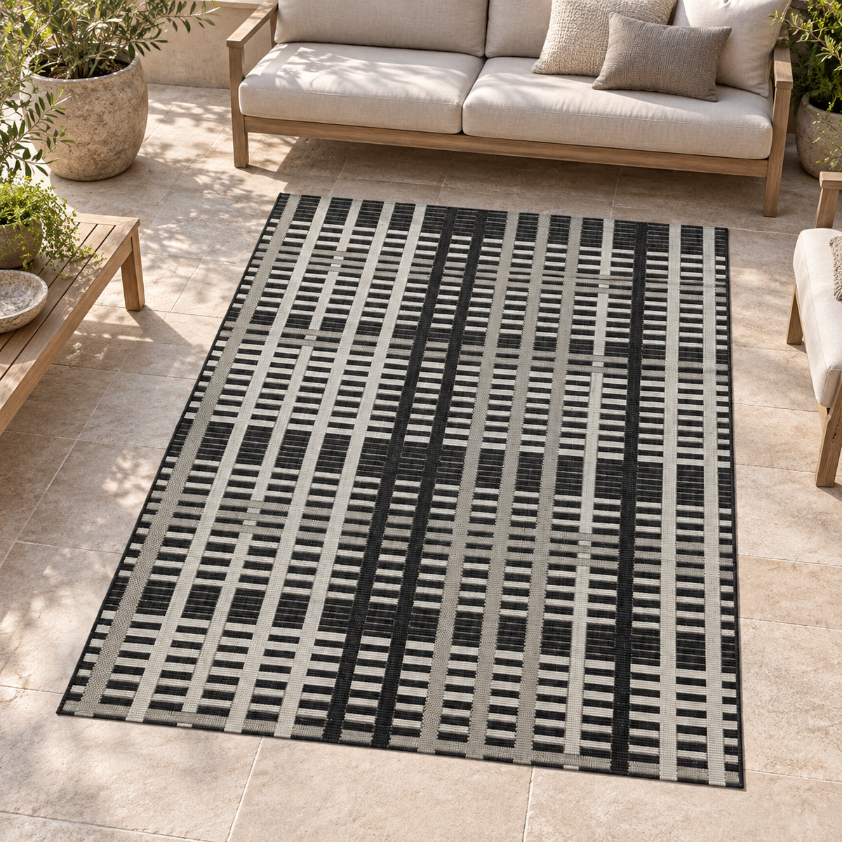 Tapis intérieur extérieur LOBBY GRID dans une ambiance aménagée