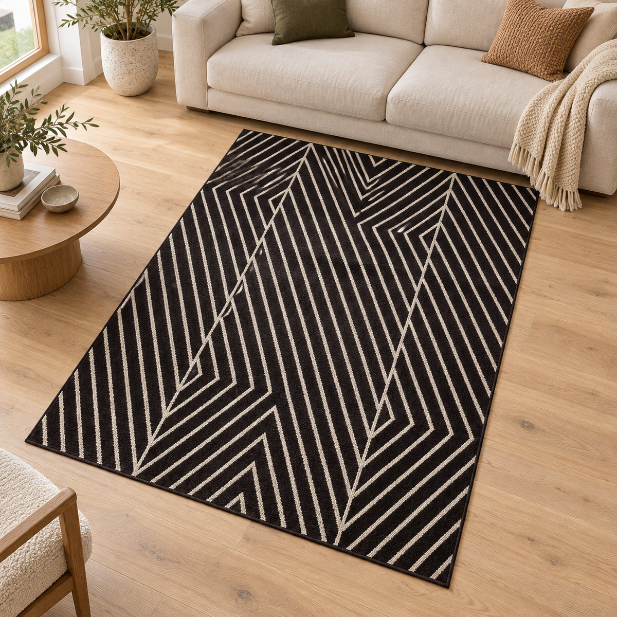 Tapis de salon tissé plat moderne LINEN en ambiance