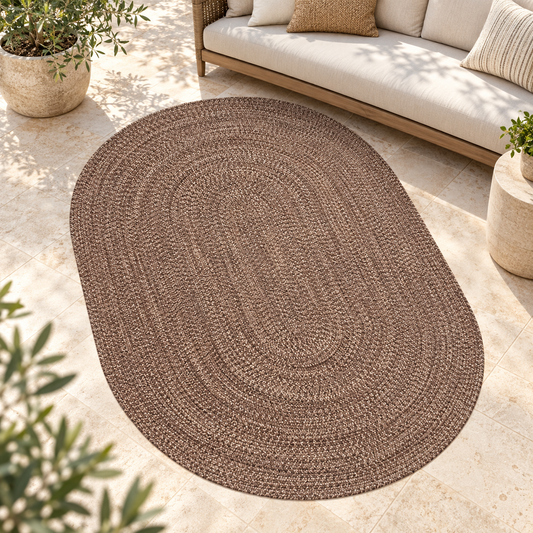 Tapis rond ou oval style jute intérieur extérieur JUTY en ambiance