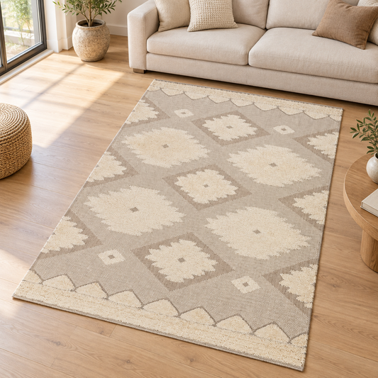 Tapis de salon tissé plat style berbère FULLY TRIBAL en ambiance