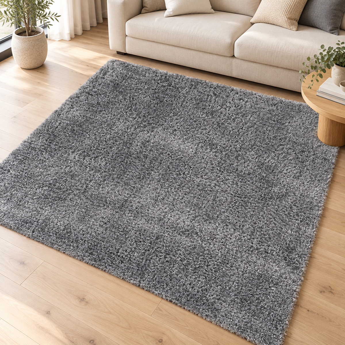 Tapis de salon Moderne poils longs DONNA Argent en ambiance