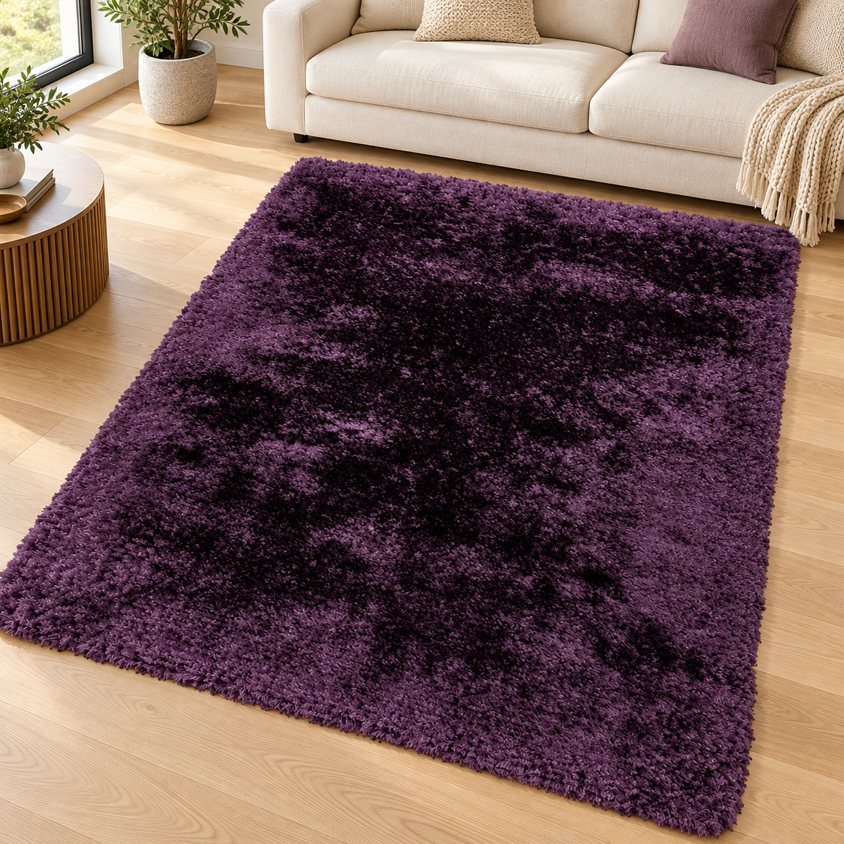 Tapis salon confort shaggy SPLASH Violet en ambiance