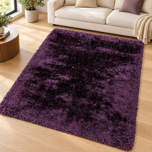Tapis salon confort shaggy SPLASH Violet en ambiance