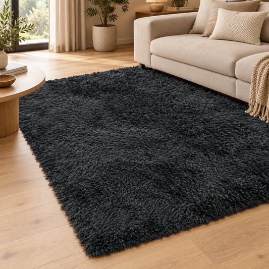 Tapis FLOOD Noir dans un salon contemporain