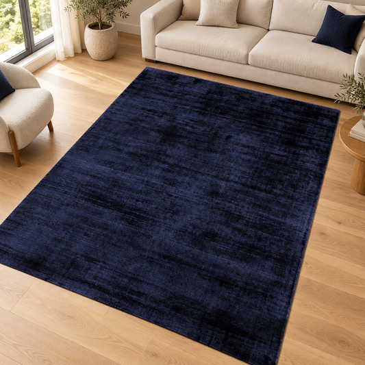 Tapis de salon moderne Uni LAME Bleu Marine en ambiance