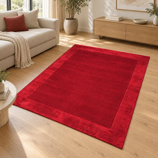 Tapis Laine fait main TOSCA Rouge en ambiance dans un salon