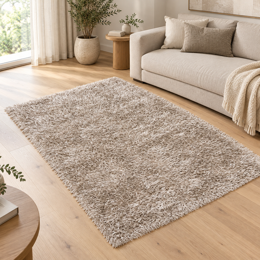 Tapis shaggy Design et Moderne FURRY Argent en ambiance dans un salon