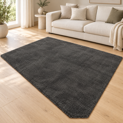 Tapis de salon shaggy moderne TITO Noir dans un salon élégant